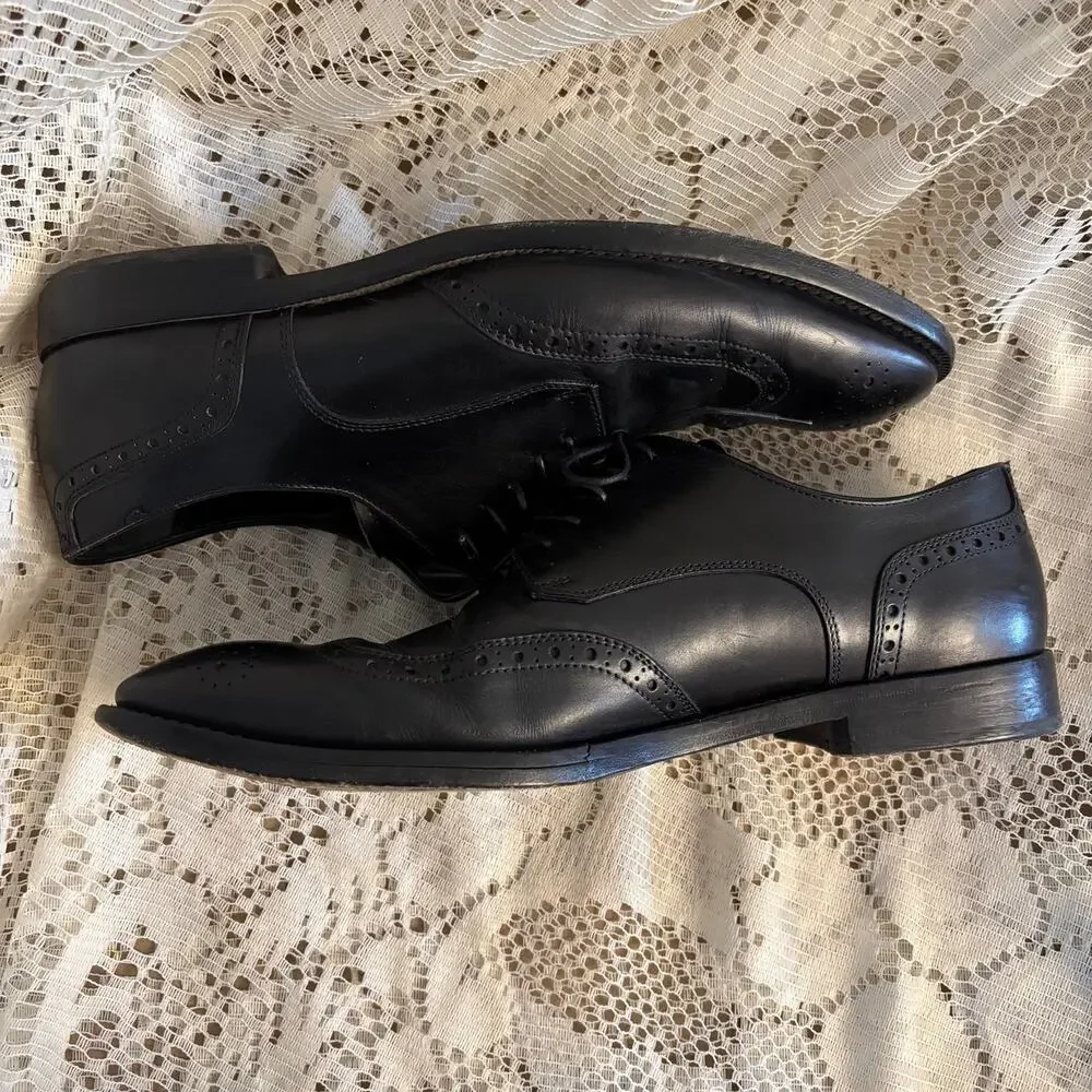 Cole Haan Men's US 11.5 D Black Leather Wingtip Oxford Shoes